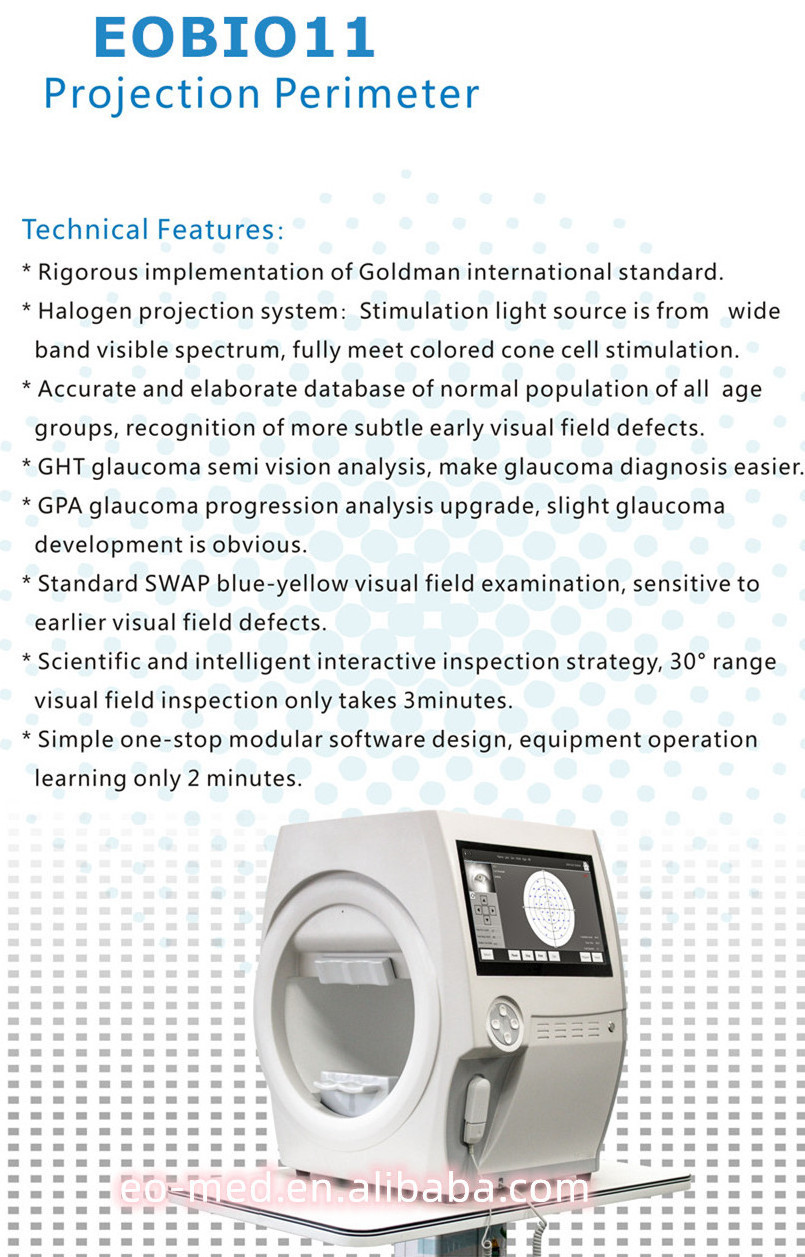 Excellent Quality Ophthalmic Visual Field Analyzer Optical Automatic Computer Analyser Auto Projection Perimeter Machine EOBIO11