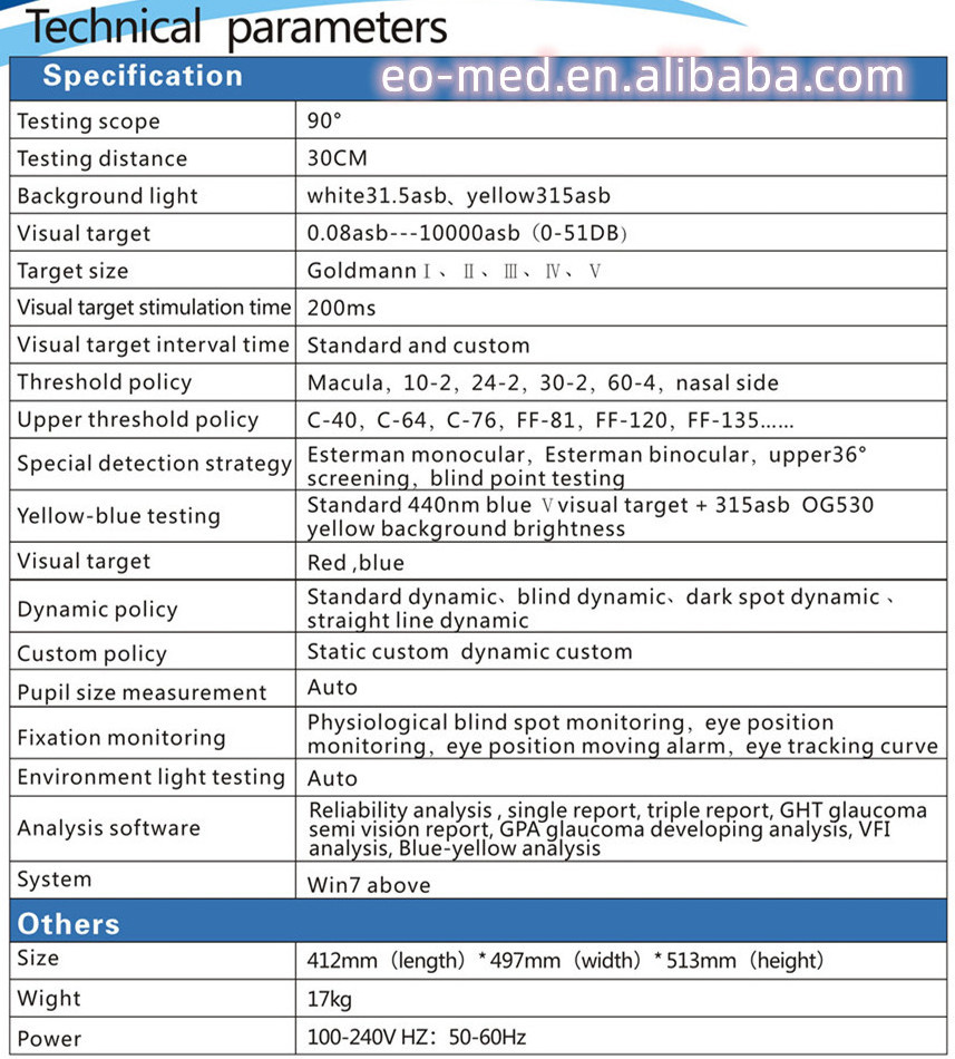 Excellent Quality Ophthalmic Visual Field Analyzer Optical Automatic Computer Analyser Auto Projection Perimeter Machine EOBIO11