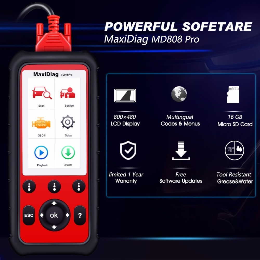 OBD2 All System Diagnostic Tools Autel MaxiDiag MD808 Pro Car Code Reader (MD802 ALL+MaxicheckPro) Autel scanner all modules