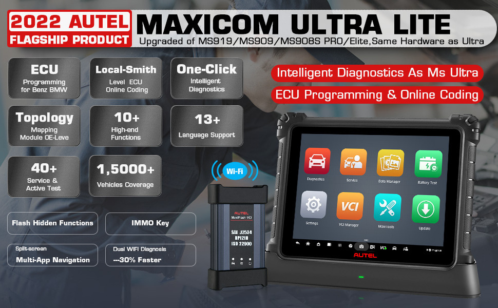 2024 Upgrade of MaxiSys MS919/ MS909 Topology Map ECU Programming Coding 40+ Service Diagnostic Scanner Autel MaxiCOM Ultra Lite