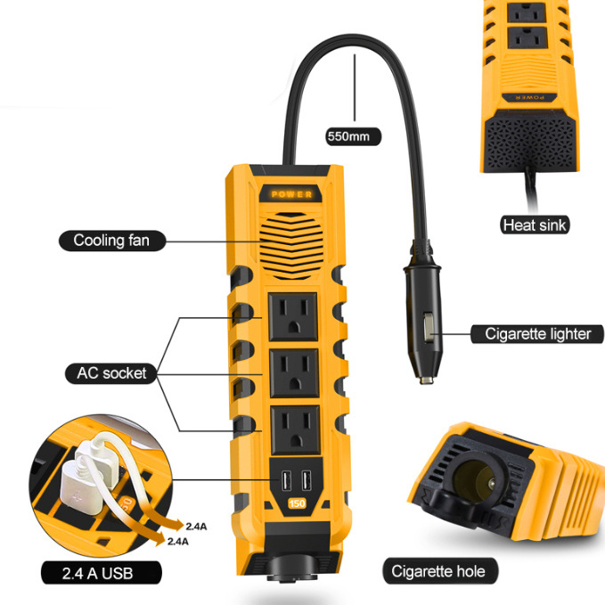 modified sine wave 150w 150 watt  car cigarette lighter charge power inverter 12 12v dc to 110v 110 220v ac