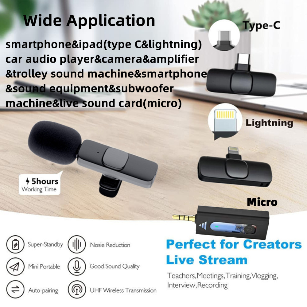 2024 New 1 Drag 2 Microphone Lavalier 2.4GHz 2 in 1 Portable Mini Microphone Wireless Recording Microphone for iPhone