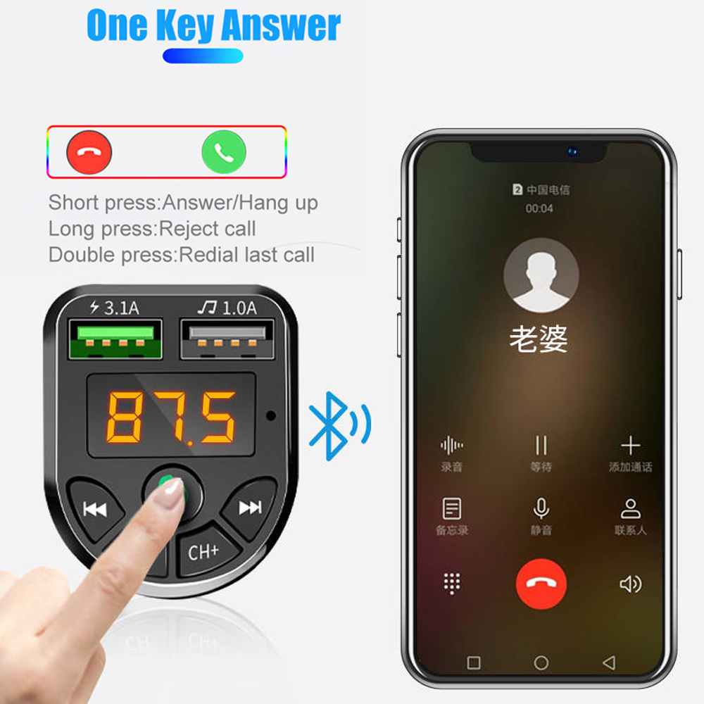 Eonline Wireless 5.0 FM Transmitter Car Kit MP3 Modulator Player Wireless Handsfree Audio Receiver Dual USB Fast Charger