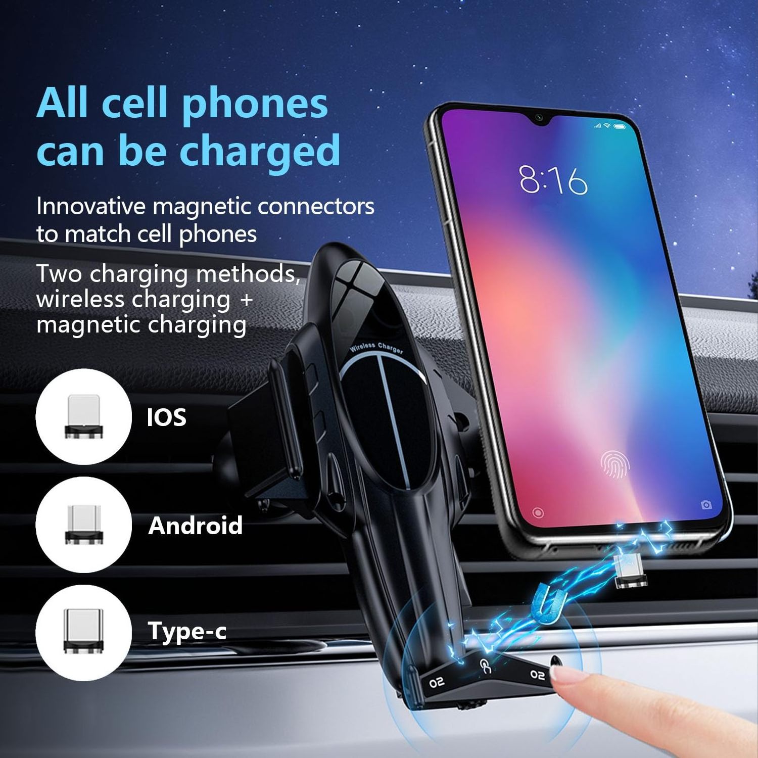 3D OEM Magnetic Wireless Car Charger 15W Auto Clamping Car Charger Phone Mount Holder fit for iOS15 14 13 12 Mini Pro Max Galaxy