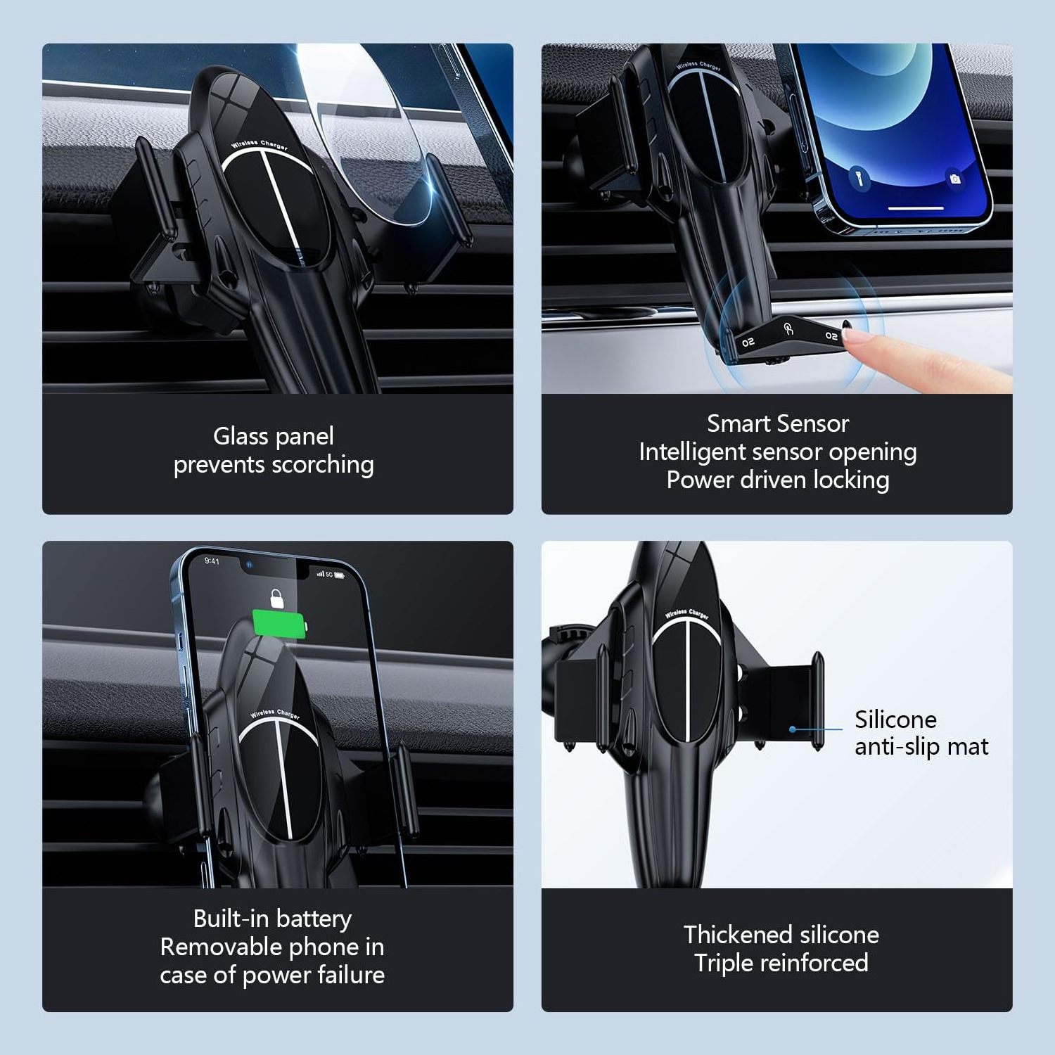 3D OEM Magnetic Wireless Car Charger 15W Auto Clamping Car Charger Phone Mount Holder fit for iOS15 14 13 12 Mini Pro Max Galaxy