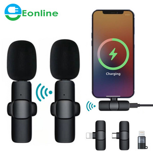 2024 New 1 Drag 2 Microphone Lavalier 2.4GHz 2 in 1 Portable Mini Microphone Wireless Recording Microphone for iPhone