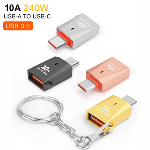 240W 10A Zinc Alloy USB C to USB Type C to USB 3.0 Female Converter OTG Adapter Keychain for iPad Samsung Galaxy Google Pixel