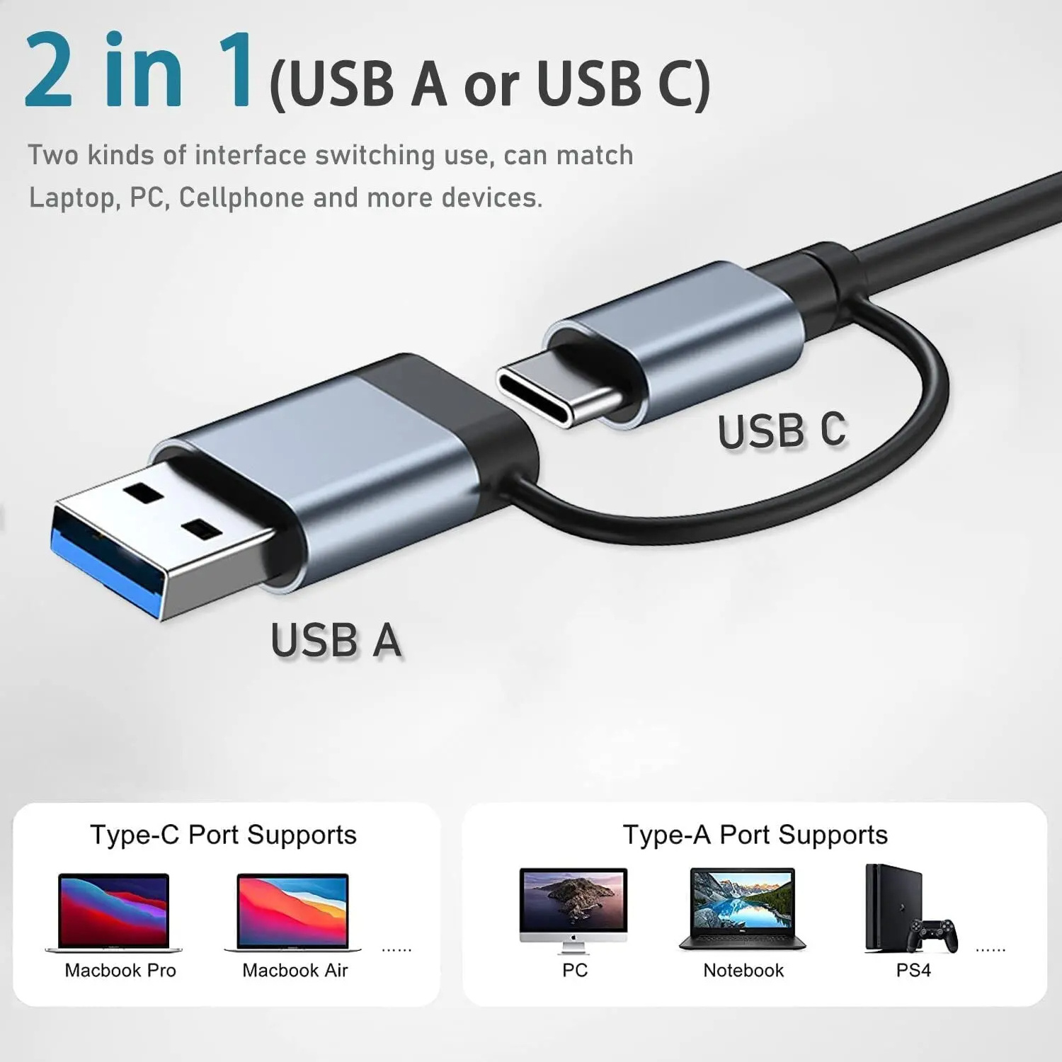 Eonline 3D 8 IN 1 USB HUB 3.0 Dock Station 5Gbps High Speed Transmission USB Splitter Type C to USB OTG Adapter