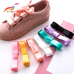 Fashion  3/4'' Wide Flat Silk Soft Ribbon Satin Shoelace for Women Girls Sneakers