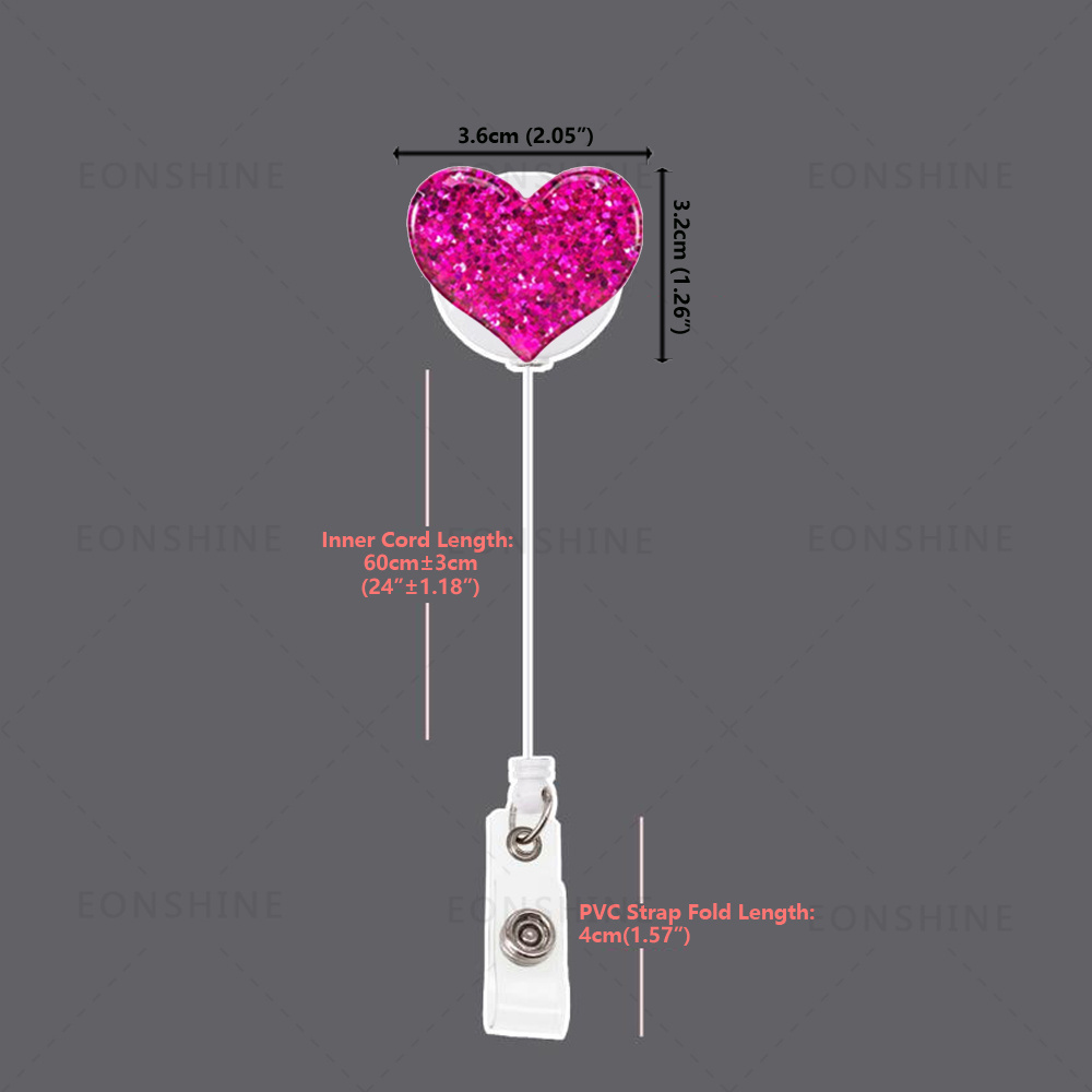 Sparkle Bling Plastic Medical Glitter Retractable Nursing Heart Badge Reel