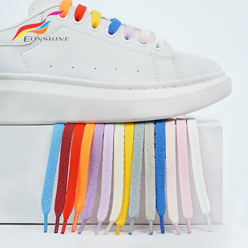 Wholesale Shoe Strings Fashion Shoe Laces 8 mm Wide Polyester Sneaker Single Flat Shoelaces