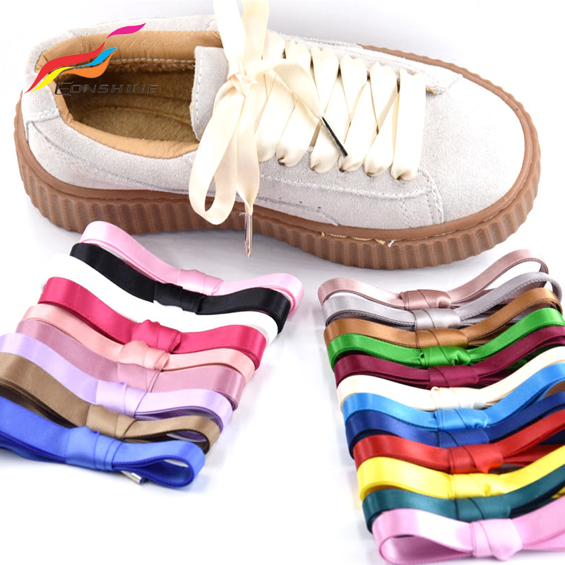 Fashion  3/4'' Wide Flat Silk Soft Ribbon Satin Shoelace for Women Girls Sneakers