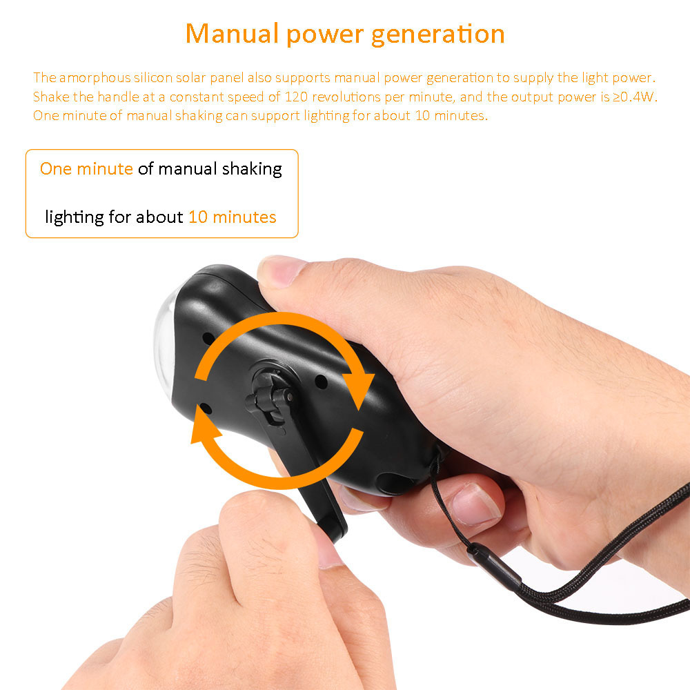 Hand Crank Solar Powered Flashlight Rechargeable LED Flashlight Emergency Self Powered Charging Torch Survival Gear