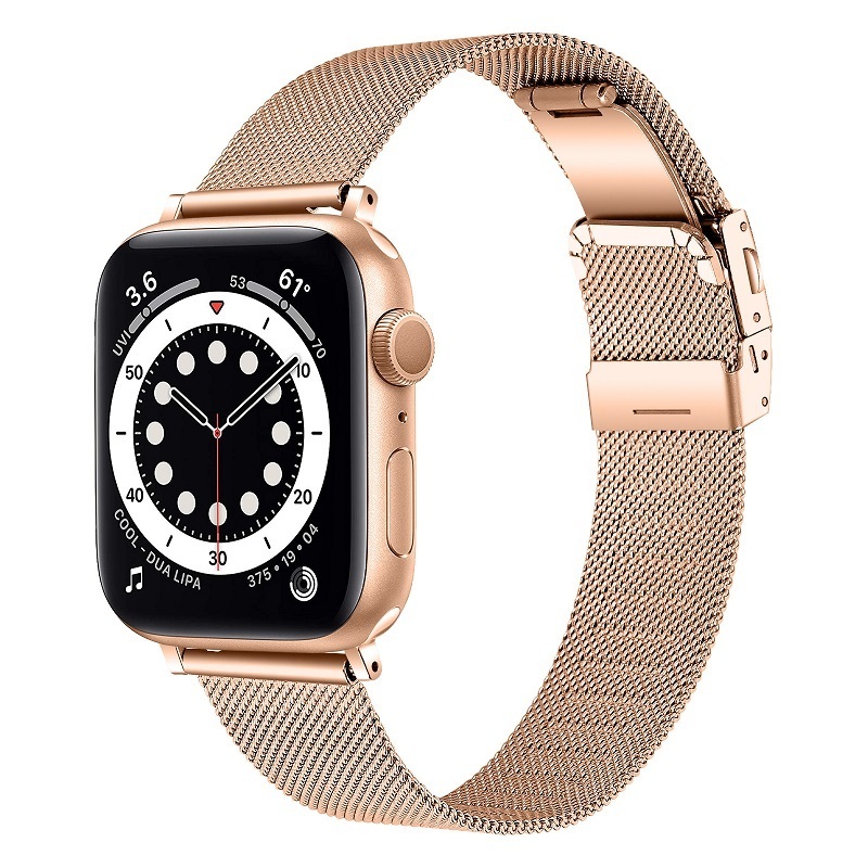 Stainless Steel Bracelet Folding Clasp Band Loop For Apple Watch Series 7 6 SE 5 4 3 2 1 Mesh Milanese Metal Watch Strap