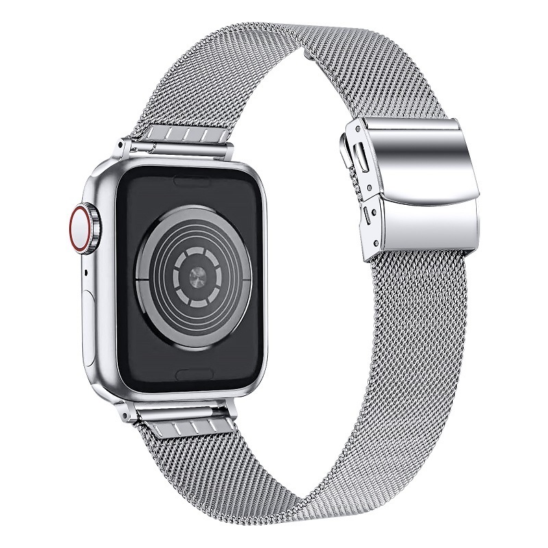 Stainless Steel Bracelet Folding Clasp Band Loop For Apple Watch Series 7 6 SE 5 4 3 2 1 Mesh Milanese Metal Watch Strap