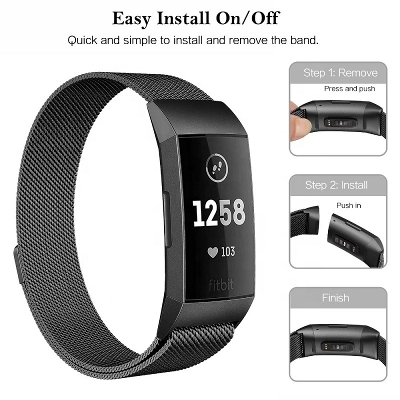 for Fitbit Charge 3/4 Magnetic Adsorption Replacement Strap with Quick Fit Stainless Steel Milanese Loop Watch Band