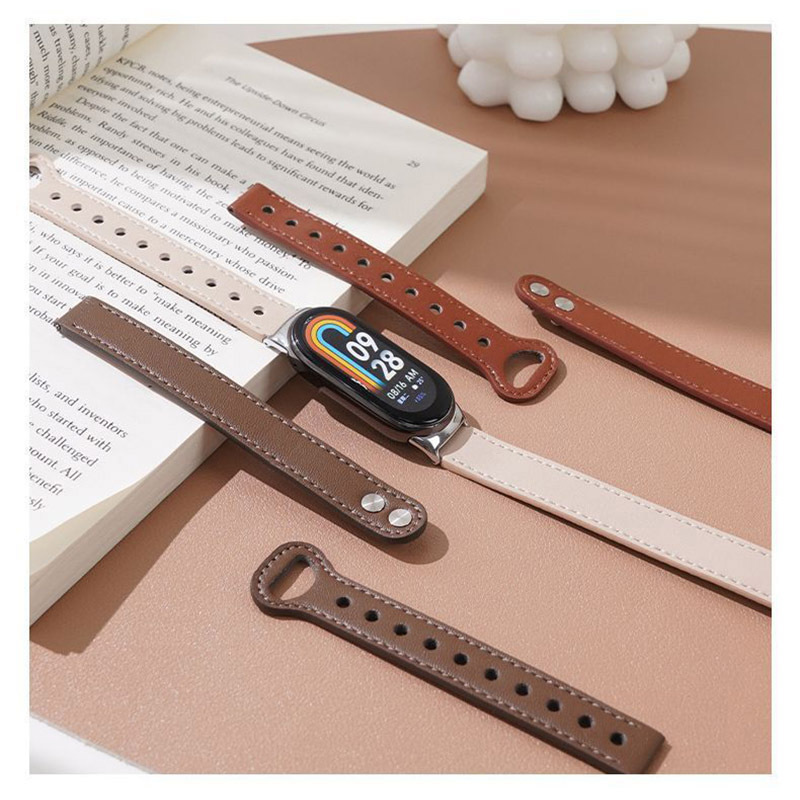 Double nail genuine leather strap for Mi Band 8 luxury quick replacement bracelet wristband thin leather watch straps