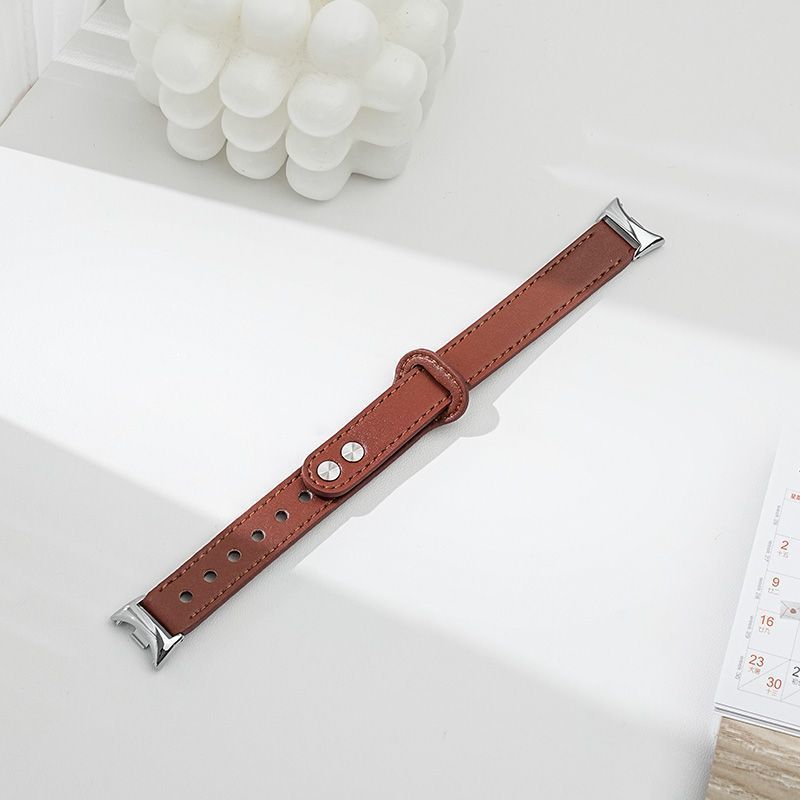 Double nail genuine leather strap for Mi Band 8 luxury quick replacement bracelet wristband thin leather watch straps