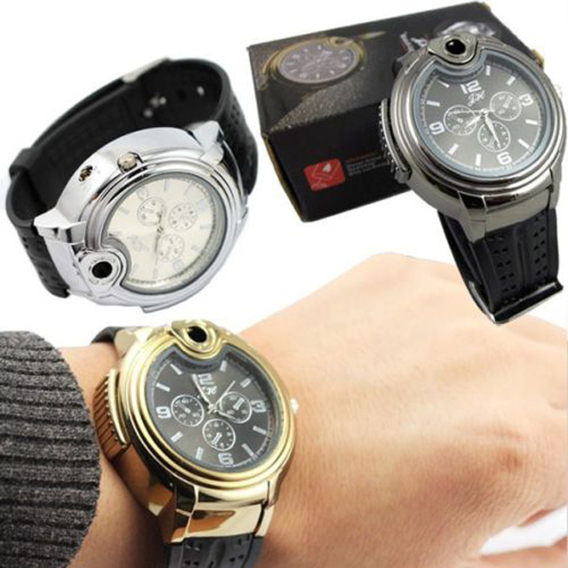 Men sports casual silicone watch Refillable Gas Quartz Watches,watchLighter