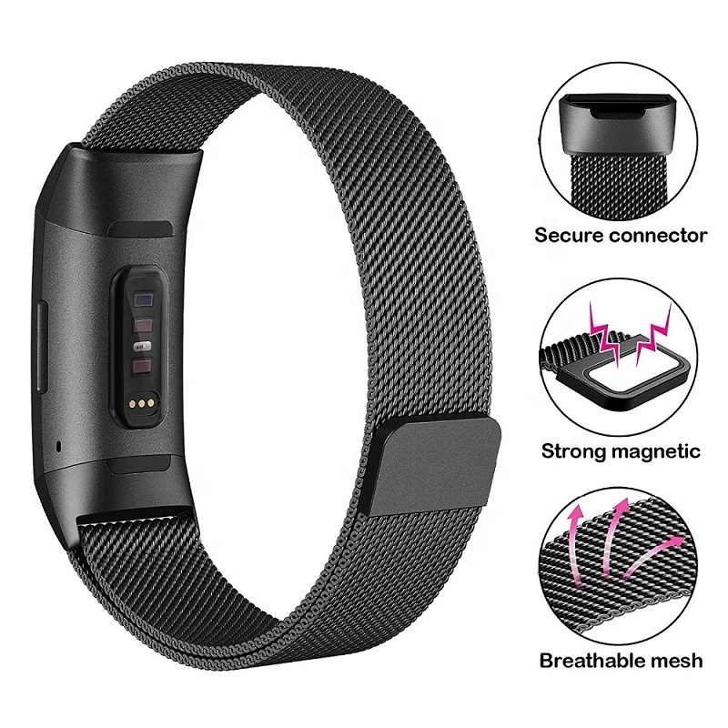 for Fitbit Charge 3/4 Magnetic Adsorption Replacement Strap with Quick Fit Stainless Steel Milanese Loop Watch Band