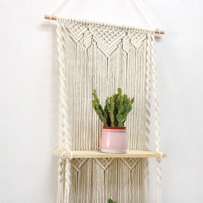 Three Layers Hanging Storage Decor plant hanger Macrame Woven Boho Tapestry Wall Shelf