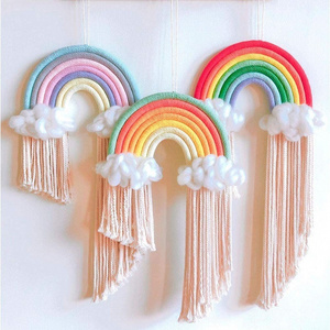 Tassel Macrame Rainbows Cloud Woven Wall Hanging Boho Decor Kids Room Decoration