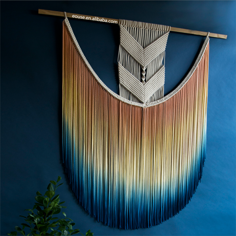 Eco-friendly Bohemian blue dyed cotton handicraft wall hanging extra large nordic wall hanging for living room /bedroom