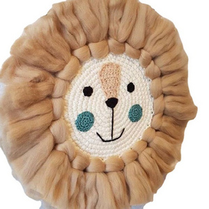 Free Designs Handmade Bear Face Raffia Wall Hanging Children Room Nursery Boho Decor Kids Playroom Animal Raffia Hanging Wall