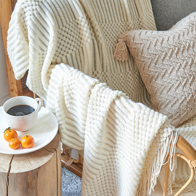 Home Knitted Wool Throw Tassel Chunky Knit Blankets Soft Warm Sofa Plaid Christmas Decoration Beds Blanket