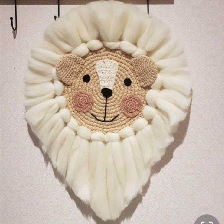 Free Designs Handmade Bear Face Raffia Wall Hanging Children Room Nursery Boho Decor Kids Playroom Animal Raffia Hanging Wall