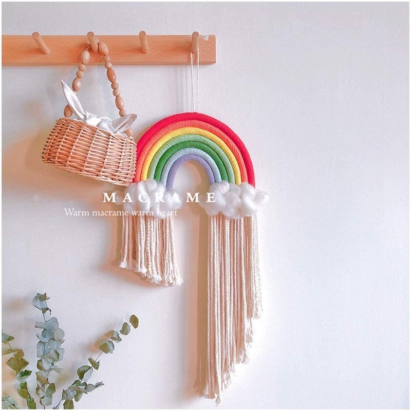 Tassel Macrame Rainbows Cloud Woven Wall Hanging Boho Decor Kids Room Decoration