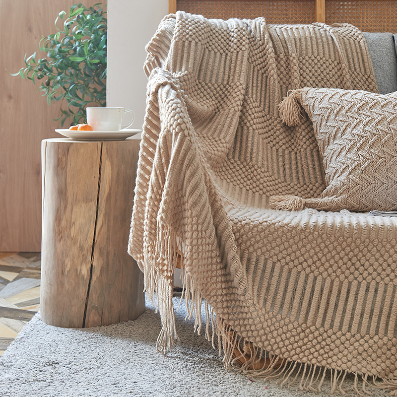 Home Knitted Wool Throw Tassel Chunky Knit Blankets Soft Warm Sofa Plaid Christmas Decoration Beds Blanket