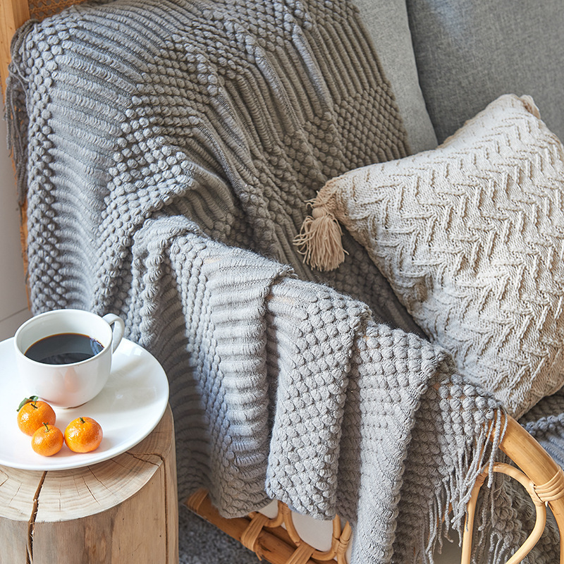 Home Knitted Wool Throw Tassel Chunky Knit Blankets Soft Warm Sofa Plaid Christmas Decoration Beds Blanket