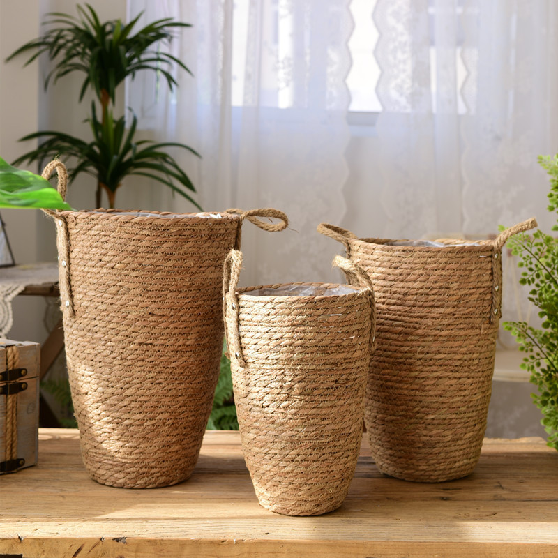 2023 NEW Nature Grass woven flower pot cane woven handmade round plant storage basket