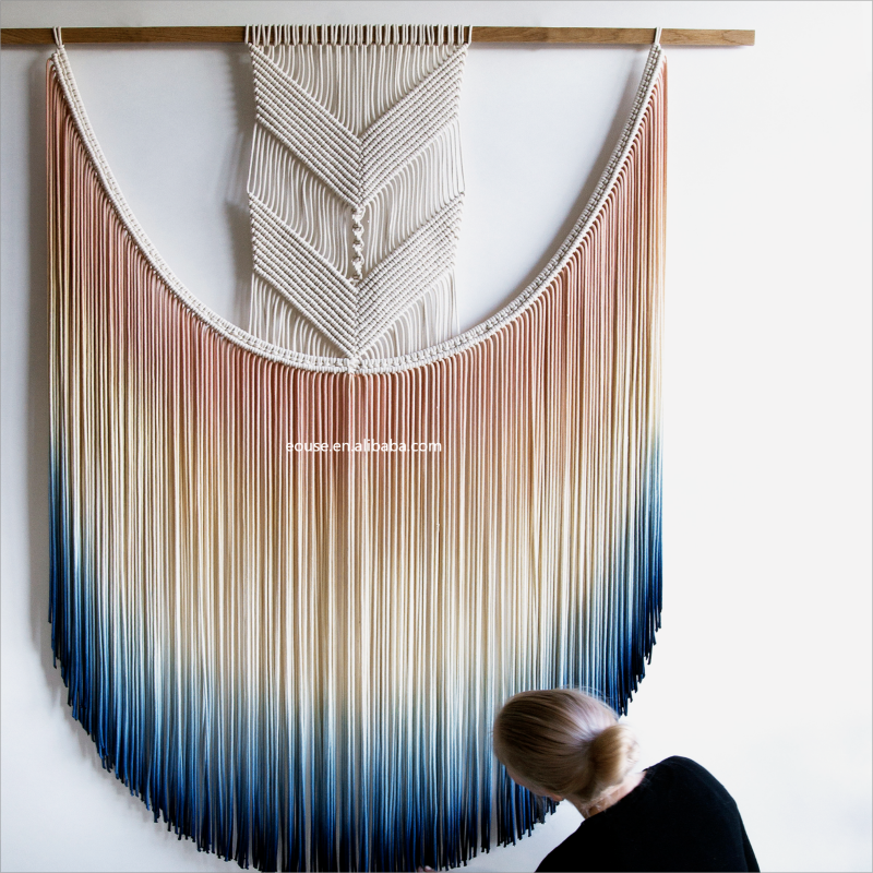 Eco-friendly Bohemian blue dyed cotton handicraft wall hanging extra large nordic wall hanging for living room /bedroom