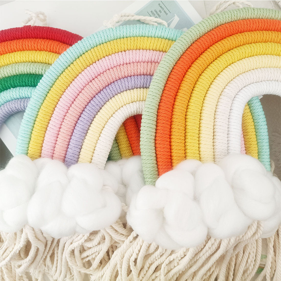 Tassel Macrame Rainbows Cloud Woven Wall Hanging Boho Decor Kids Room Decoration