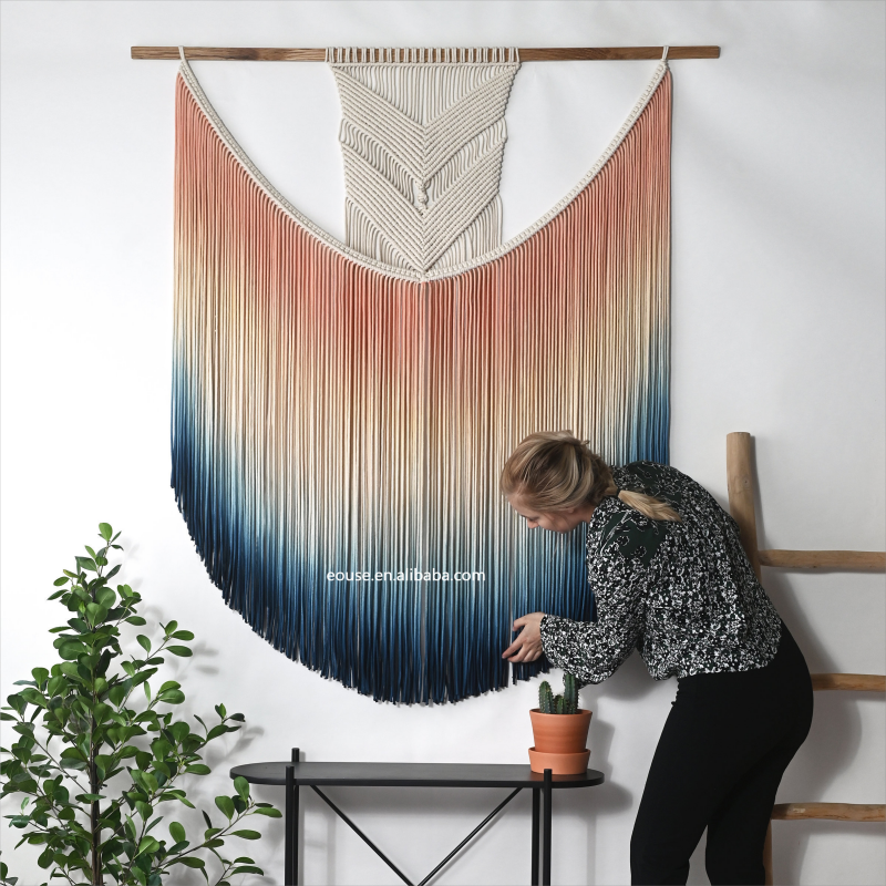 Eco-friendly Bohemian blue dyed cotton handicraft wall hanging extra large nordic wall hanging for living room /bedroom