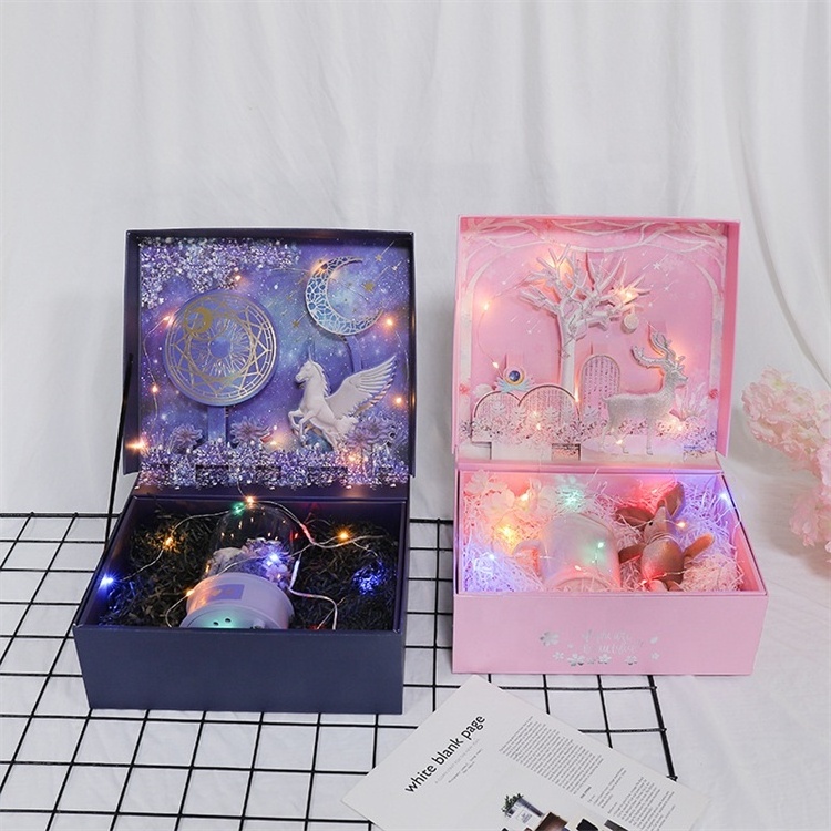 Pink Mother's Day 3D Unicorn Luxury Packaging Magnetic Christmas Gift Box Packaging With Foam Custom Paper Boxes For Perfume