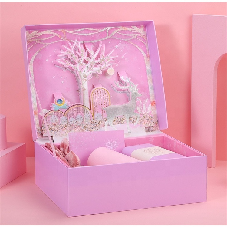 Pink Mother's Day 3D Unicorn Luxury Packaging Magnetic Christmas Gift Box Packaging With Foam Custom Paper Boxes For Perfume