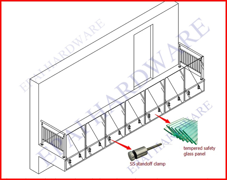 balustrade design Stainless steel glass seaside stair glass handrail deck balcony balustrade glass railing accessories