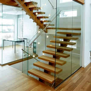 Prefabricated Luxury Indoor Metal Wood Stairs Modern Customized Mono Stringer Straight Staircase Design for Glass Railing