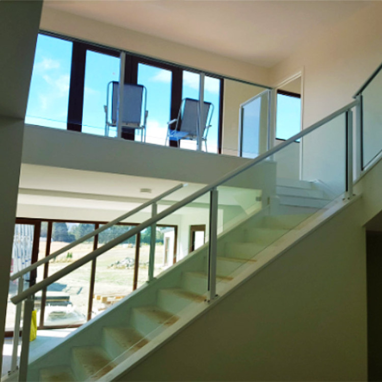 Indoor Easy fill in Glass Railing System for Balcony Stainless Steel Frameless Frosted LED Glass Baluster Standoff