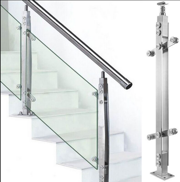 Factory Customized Design Interior Glass stair Railing Stainless Steel Stair Balustrade Post for indoor