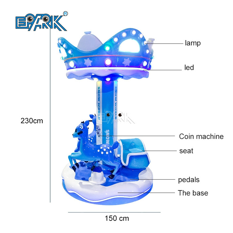 Coin Operated Kiddie Rides Portable Carrousel Small Fairground Merry-Go-Round 3Seats Mini Indoor Carousel Horse For Sale