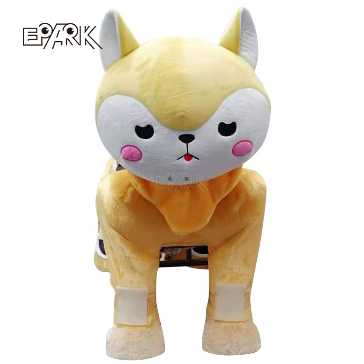 Amusement  Ride For Kids Elephant Dog Akita Inu Plush Stuffed Electric Battery Operated Ride Animals On Wheels