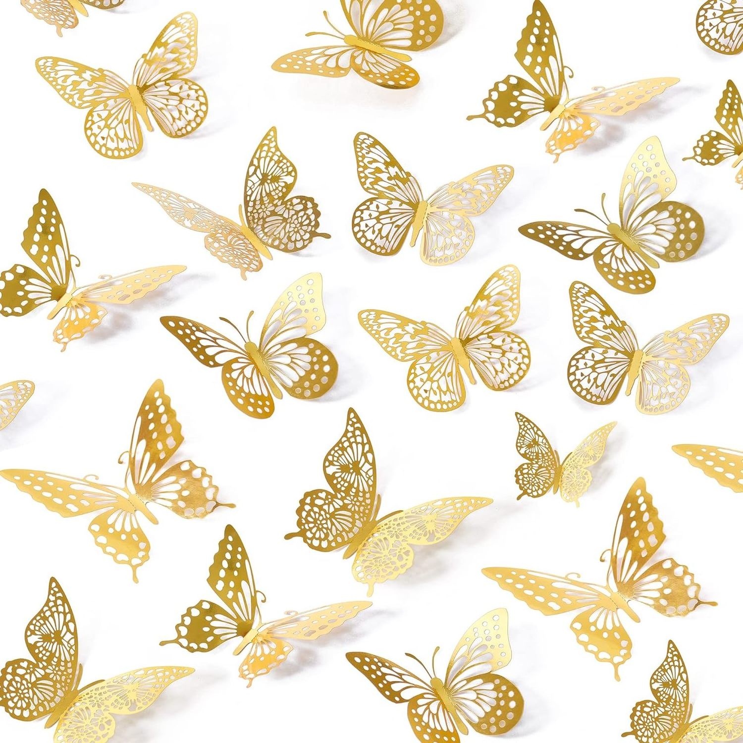 3D Gold Paper  Butterfly For Birthday or Wedding  Decorations  used to Cake Decorations and Wall  Removable Stickers