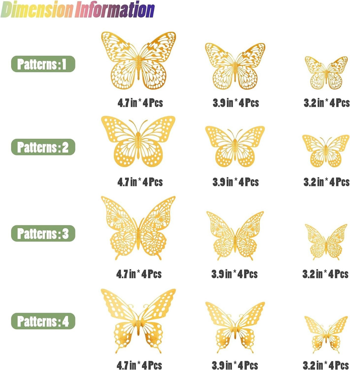 3D Gold Paper  Butterfly For Birthday or Wedding  Decorations  used to Cake Decorations and Wall  Removable Stickers