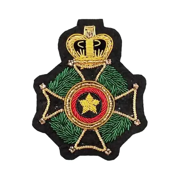 Bullion Metallic Wire Hand Made Badges Professional Regimental Officers Uniform Wear Hand Embroidered Blazer Badge For Sale