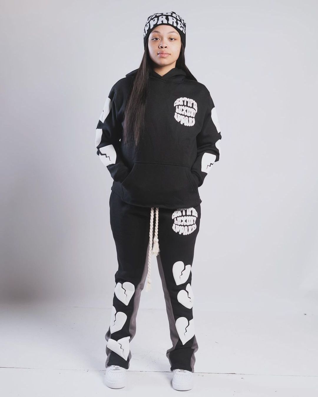 Custom Winter Blank Jogger Unisex Fleece Tracksuit 3d puff print  2 Piece Fleece Women Cotton track suit