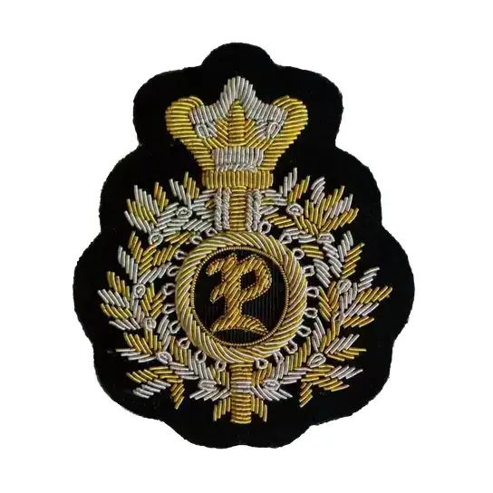 Bullion Wire Customized Blazer Badges Manufacturer From Pakistan Professional Hand Embroidered Alphabet Blazer Badge